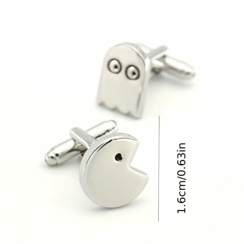 Men’s Pac Man & ghost 80s video game novelty silver cuff links